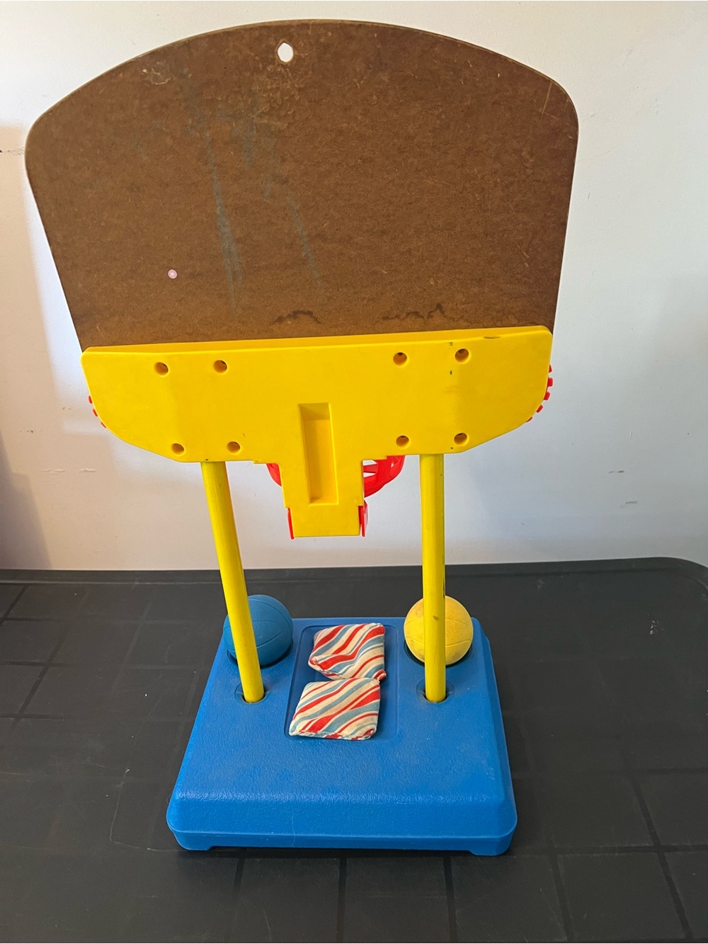 Vintage Fisher-Price Red, Blue & Yellow Kids Table Top Basketball Hoop Toy - Picture 2 of 10
